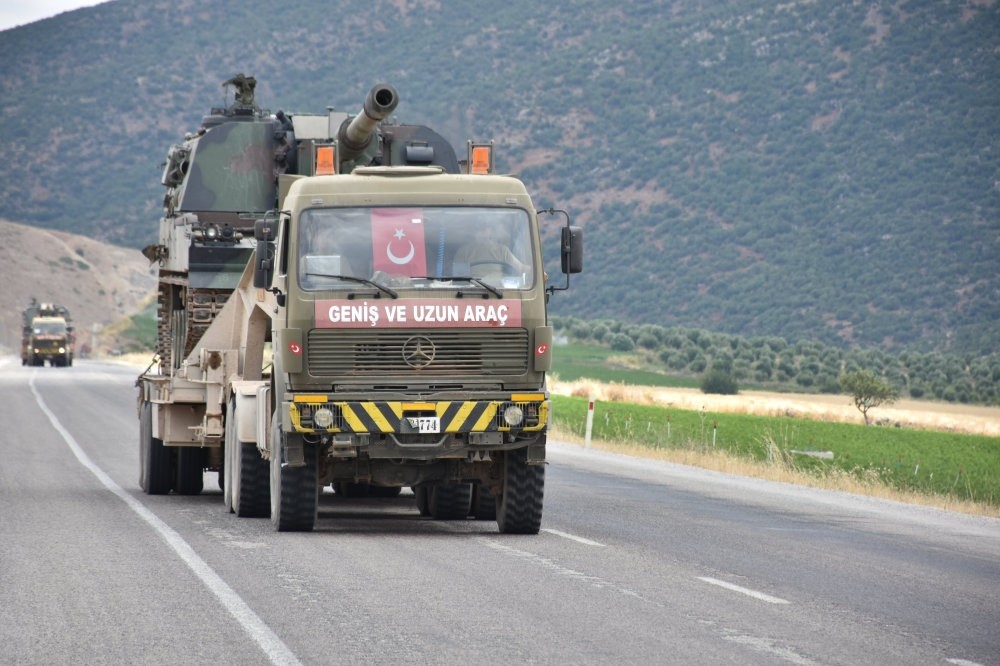 Turkish military vehicles on a road in Afrin. Turkish officials held talks in Tehran in mid-July with Iranian and Russian authorities regarding the Afrin operation.