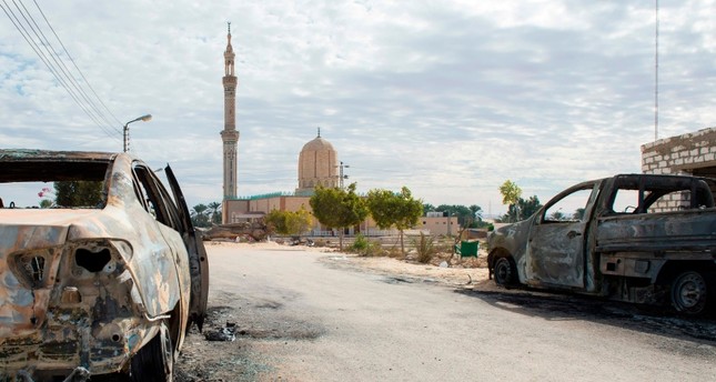 This Nov. 25, 2017, file photo, shows the Rawda Mosque, roughly 40 kilometers west El-Arish in northern Sinai Peninsula, Egypt, after a gun and bombing attack. (AFP Photo)