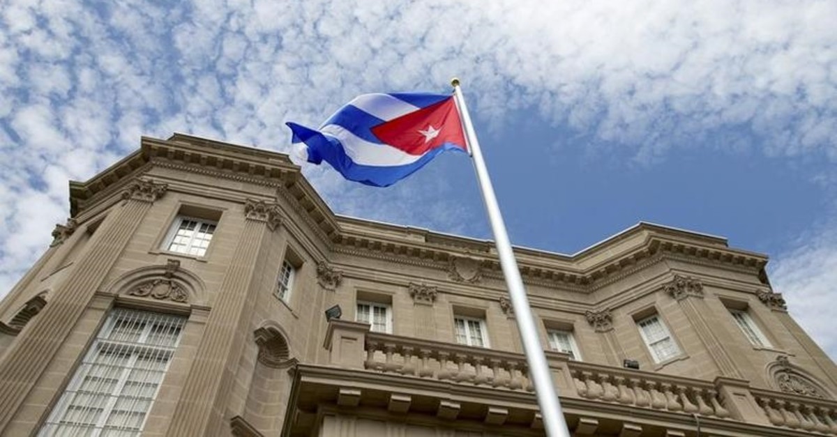 The Cuban national flag is seen raised over their embassy in Washington, July 20, 2015. (Reuters Photo)