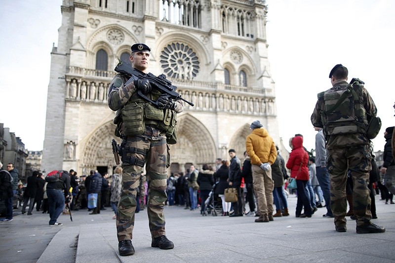 An armed French soldier patrols in front of Notre Dame Cathedral in Paris (Reuters File Photo)
