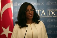 Malcolm X's daughter Ilyasah Shabazz speaks at SETA panel in New York on Sept. 24, 2018. (AA Photo)