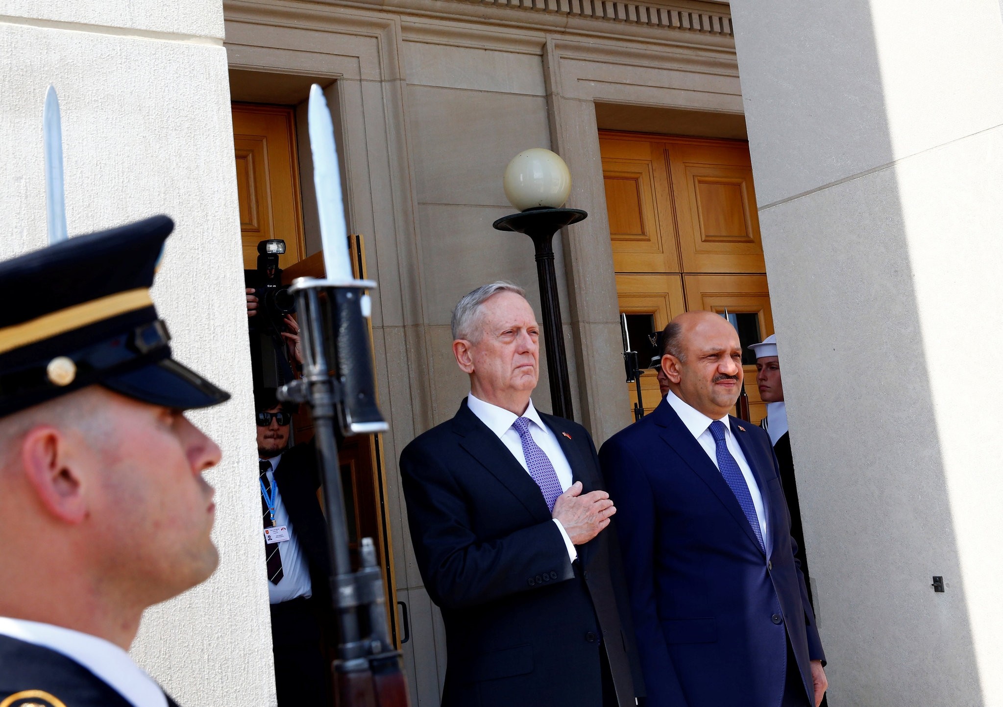 U.S. Defense Secretary James Mattis stands with Turkey's Defense Minister Fikri Isik at the Pentagon in Arlington, VA, U.S. April 13, 2017. REUTERS Photo