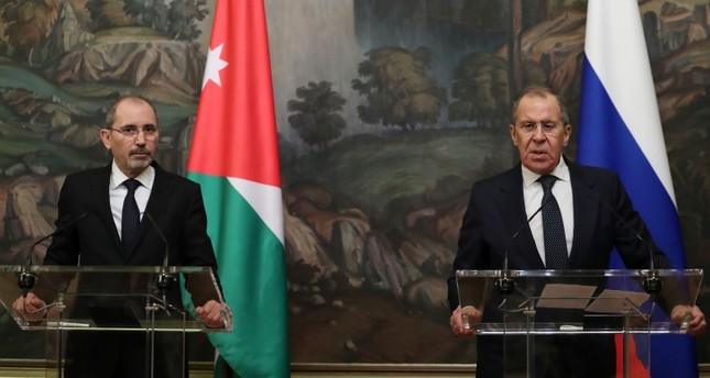 وزير الخارجية الروسي، سيرغي لافروف في مؤتمر صحفي مشترك مع نظيره الأردني أيمن الصفدي في موسكو رويترز