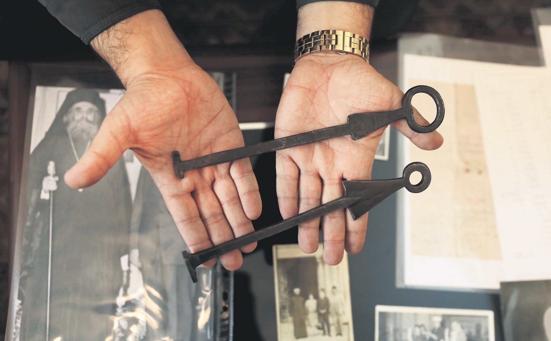Adeeb Joudeh, a Muslim, displays the ancient keys to the Church of the Holy Sepulchre.