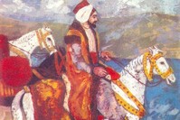 A painting of Evliya u00c7elebi shows the traveler on horseback.