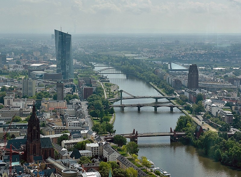 A general view to the Frankfurt cathedral (bottom L) and the office tower of European Central Bank, ECB, (top C) in Frankfurt Main, Germany, 15 May 2017, with river Main to the right. (EPA Photo)
