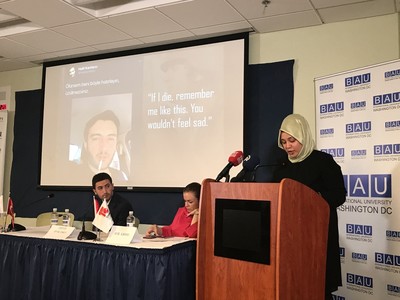 Daily Sabah’s Economy Editor Şeyma Eraz delivers her presentation in Washington, D.C.