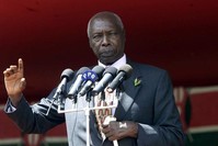 In this Saturday, June 29, 2002 file photo, Kenyan President Daniel Arap Moi addresses a crowd of supporters, during a political rally by the ruling KANU party in the capital Nairobi, Kenya. (AP File Photo)