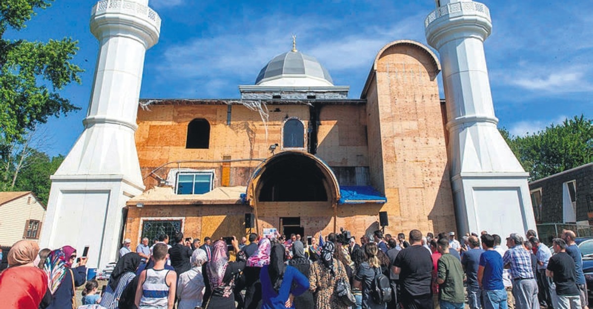 Justice Minister Abdulhamit Gu00fcl visits New Haven's Diyanet Mosque in Connecticut, which was attacked last month, June 9, 2019.