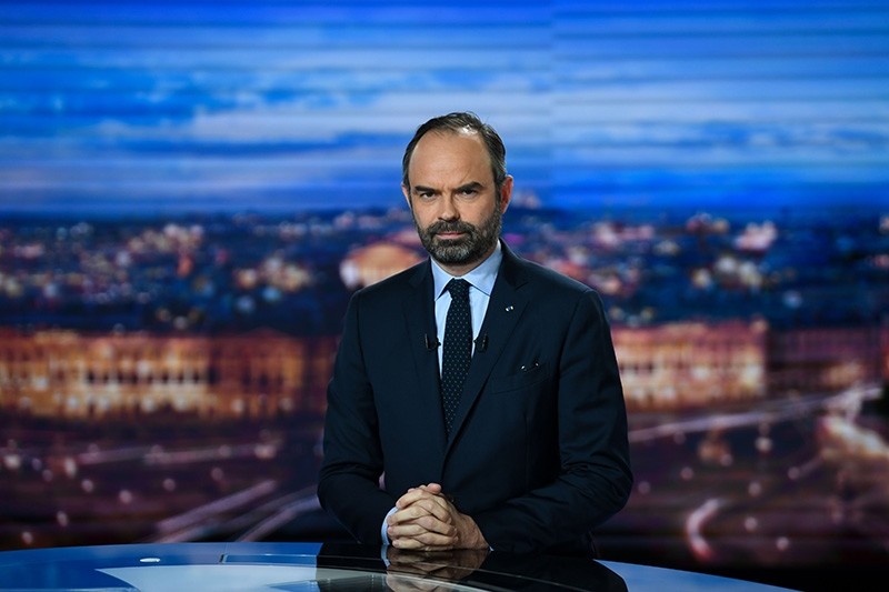 French Prime Minister Edouard Philippe poses at the French TV channel TF1 studios in Boulogne-Billancourt, near Paris, on January 7, 2019, as he makes ,public order, announcements. (AFP Photo)