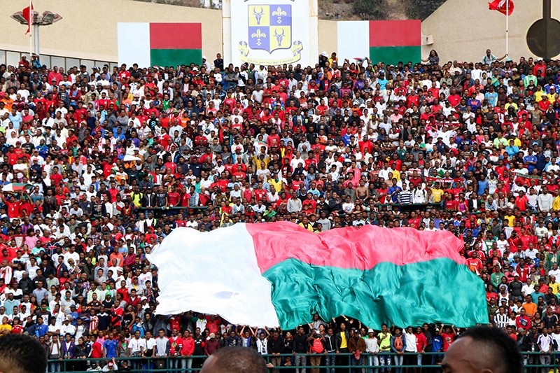 Malagasy supporters cheer during the Africa Cup of Nations 2019 qualifier Madagascar v Senegal on Sept. 9, 2018 in Antananarivo, Madagascar. (AFP Photo)