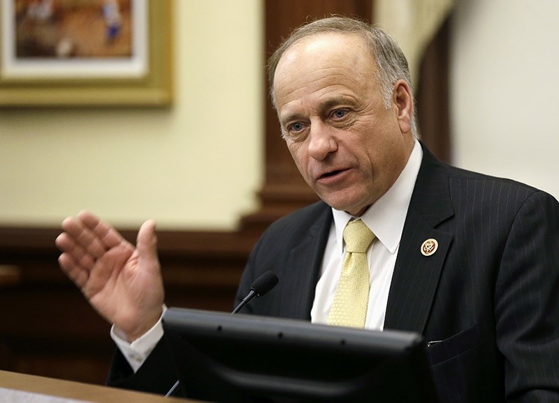 In this Jan. 23, 2014, file photo, Republican U.S. Rep. Steve King of Iowa speaks in Des Moines. King in a tweet Sunday, March 12, 2017, paid tribute to Geert Wilders, leader of the anti-Islam, anti-immigration Party of Freedom. (AP Photo)
