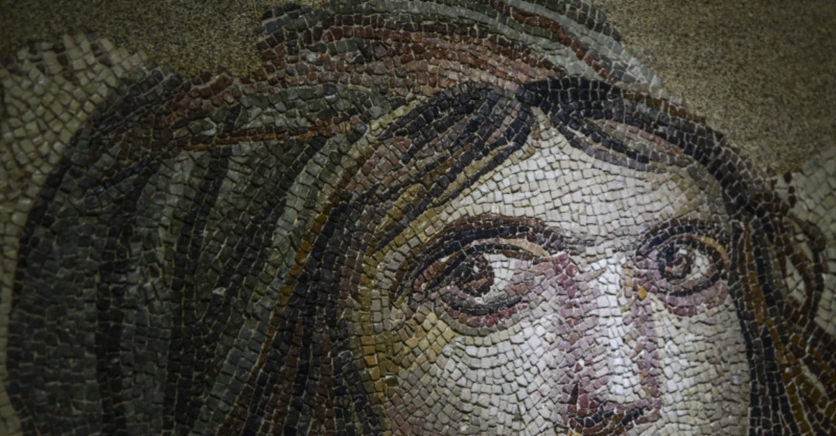 Photo shows the famous ,Gypsy Girl, mosaic at the Zeugma Mosaic Museum. (AA Photo)