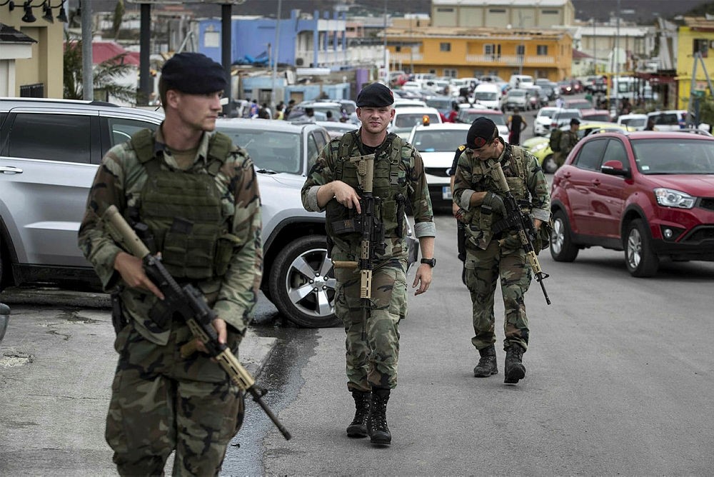 The Dutch Department of Defense on 08 September 2017 shows Dutch soldiers patrolling in Philipsburg, Sint Maarten, on 07 September 2017. (EPA Photo)