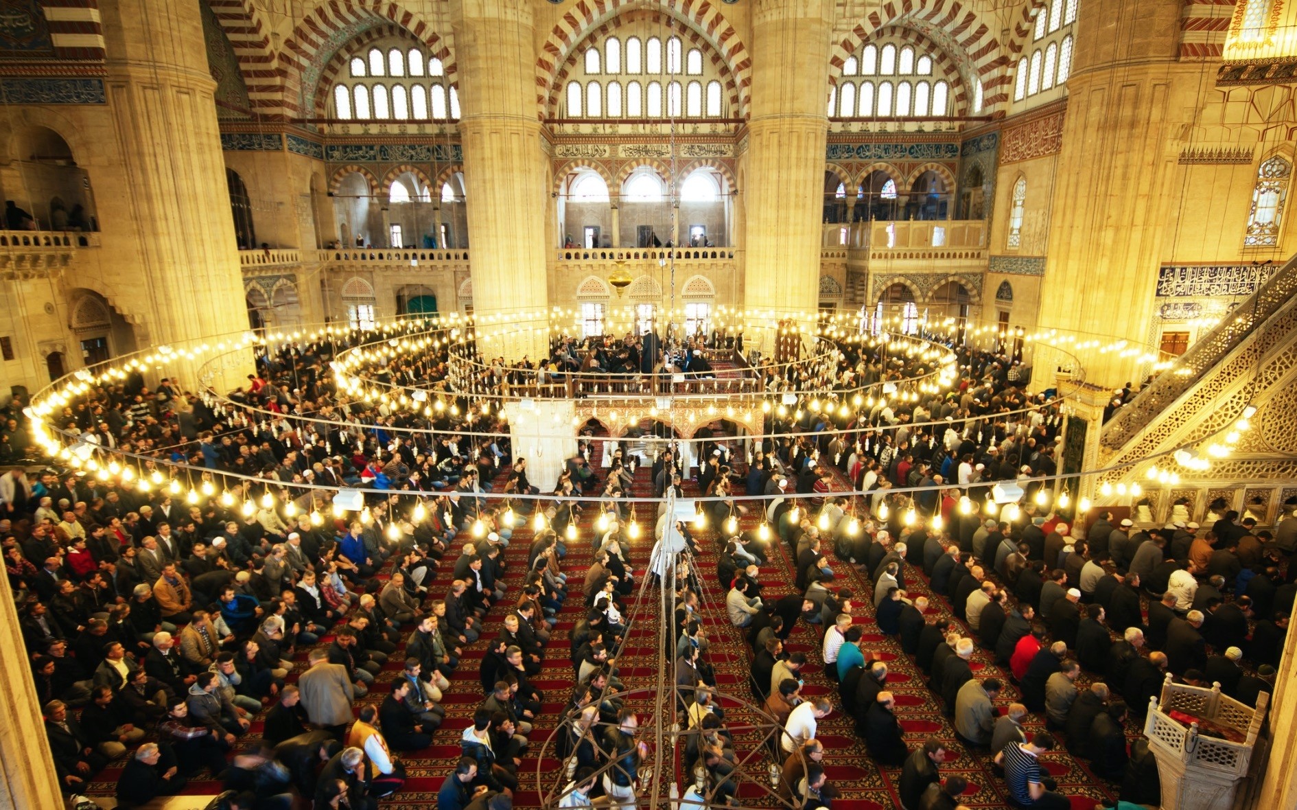 Muslims gather at the Selimiye Mosque in Edirne for eid prayer.