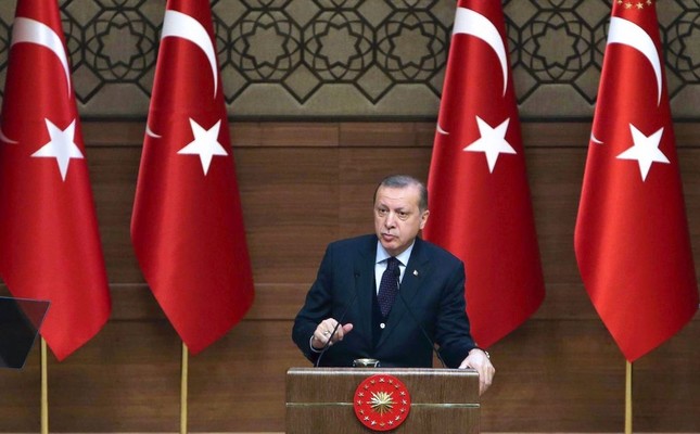 President Recep Tayyip Erdoğan delivers a speech during a Turkish Anatolian Publishers Association Members meeting at the Presidential Complex in Ankara yesterday.