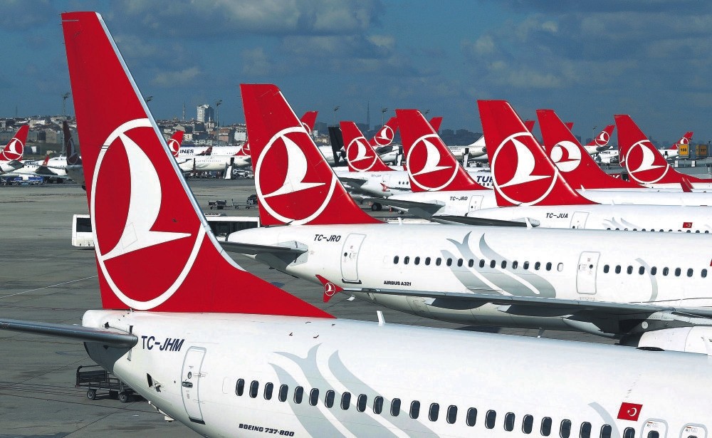 Turkish Airlines aircrafts at Atatu00fcrk International Airport in Istanbul.
