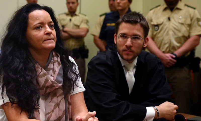 Defendant Beate Zschaepe, accused of helping to found a neo-Nazi cell called the National Socialist Underground (NSU), and her lawyer Mathias Grasel attend the continuation of her trial at a courtroom in Munich,  Germany Sept. 1, 2017 (Reuters Photo)