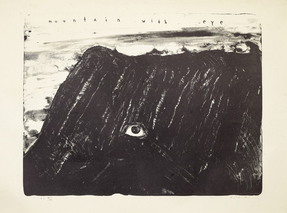 The exhibition takes its title from u201cDark Deep Darkness,u201d a lithograph by American director and painter David Lynch. Lynchu2019s lithograph, u201cMountain with Eye,u201d unsettles the visitor, with its terrifying vision of an all-seeing, dark mountain.