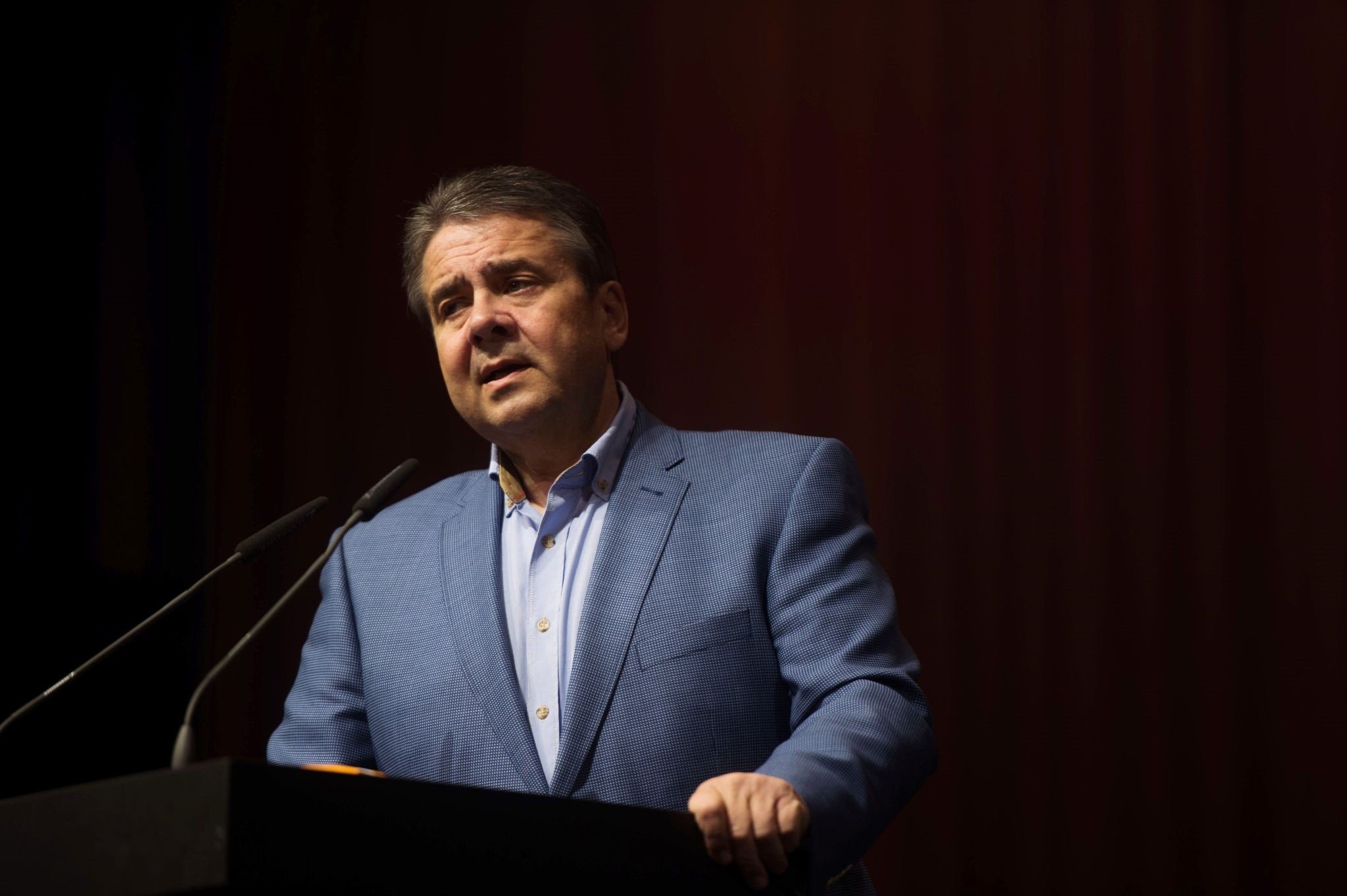 German Foreign Minister Sigmar Gabriel delivers a speech during the Protestant church day (Kirchentag) event at the City Cube in Berlin on May 26, 2017. (AFP Photo)