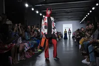A model wearing a hijab during the Indonesian Diversity show at New York Fashion Week. (AFP Photo)