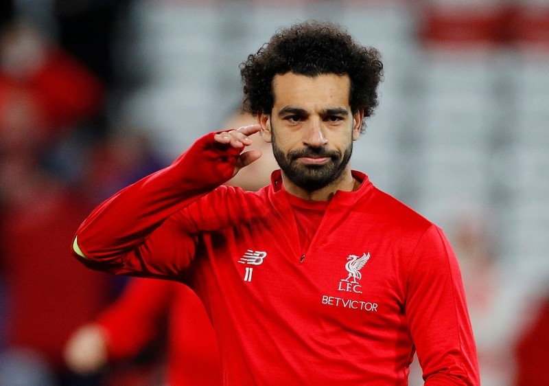  Liverpool's Mohamed Salah during the warm up before the match. (REUTERS Photo)
