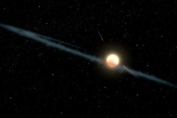 This illustration depicts a hypothetical uneven ring of dust orbiting KIC 8462852, also known as Boyajian's Star or Tabby's Star. (CREDIT: NASA)