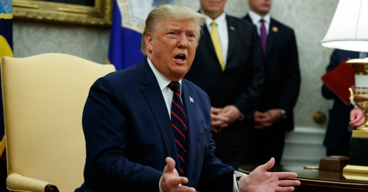 President Donald Trump speaks during a meeting with Italian President Sergio Mattarella in the Oval Office of the White House, Tuesday, Oct. 15, 2019, in Washington. (AP Photo)