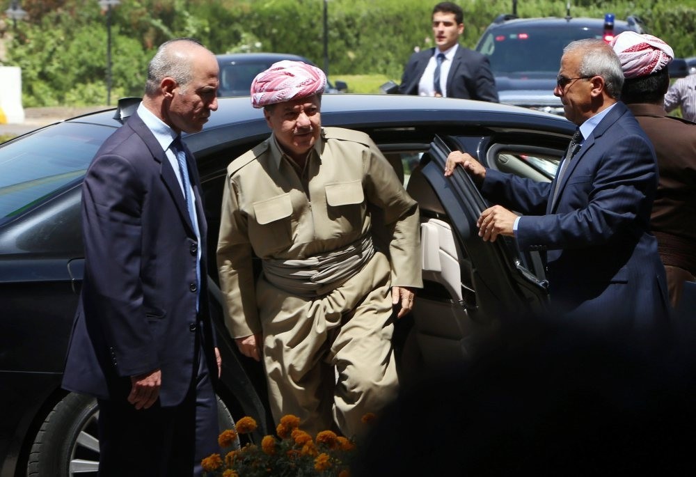 Iraqi Kurdistan Regional Government President Masoud Barzani arrives for a session of parliament , July 3, 2014, Irbil. 