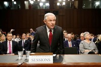 Attorney General Jeff Sessions arrives on Capitol Hill in Washington, Tuesday, June 13, 2017, to testify before the Senate Intelligence Committee hearing. (AP Photo)