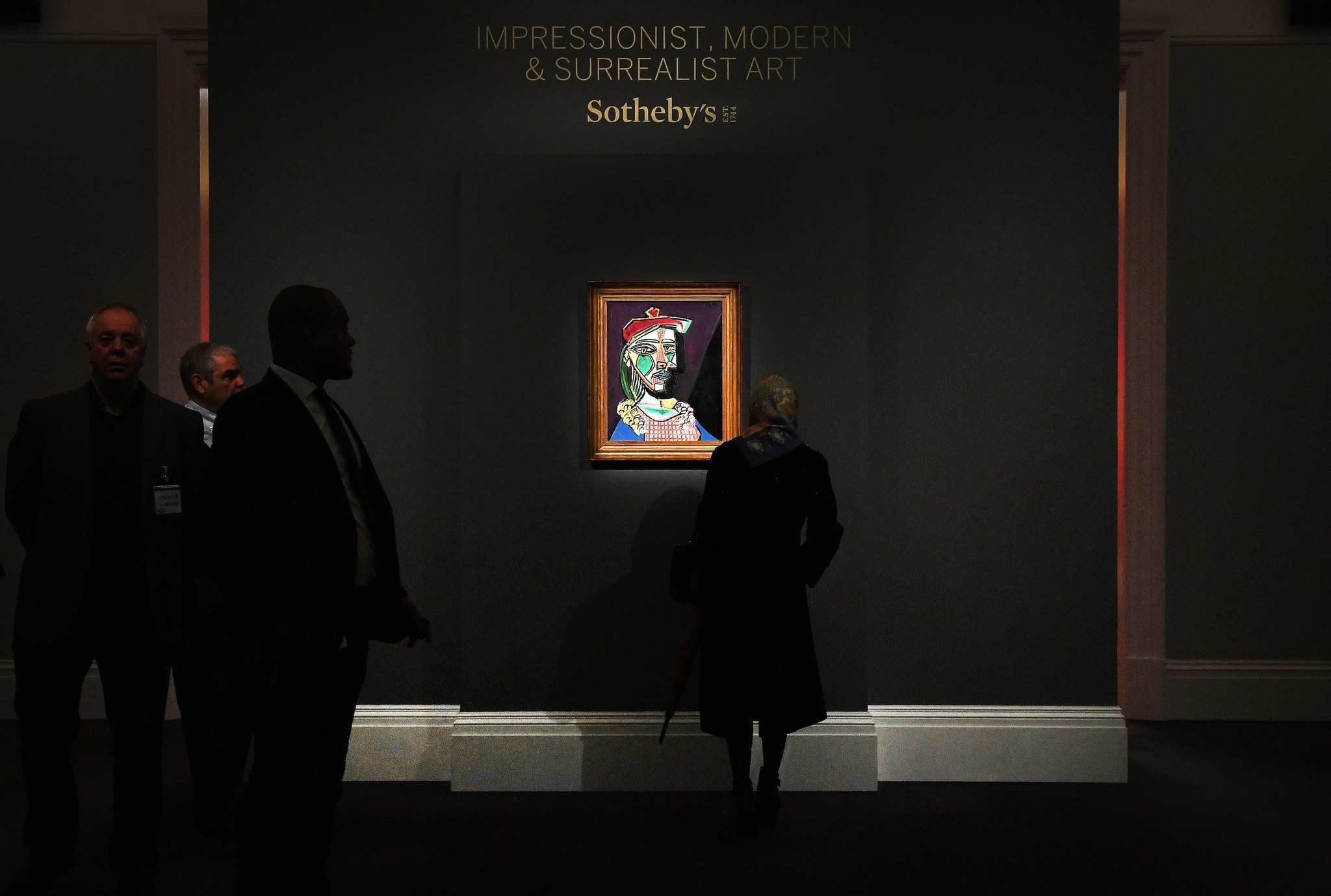  Spanish artist Pablo Picasso's work 'Femme au beret et a la robe quadrillee (Marie-Therese Walter)' is on display at Sotheby's auction house in London, Britain, 22 February 2018. (EPA Photo)