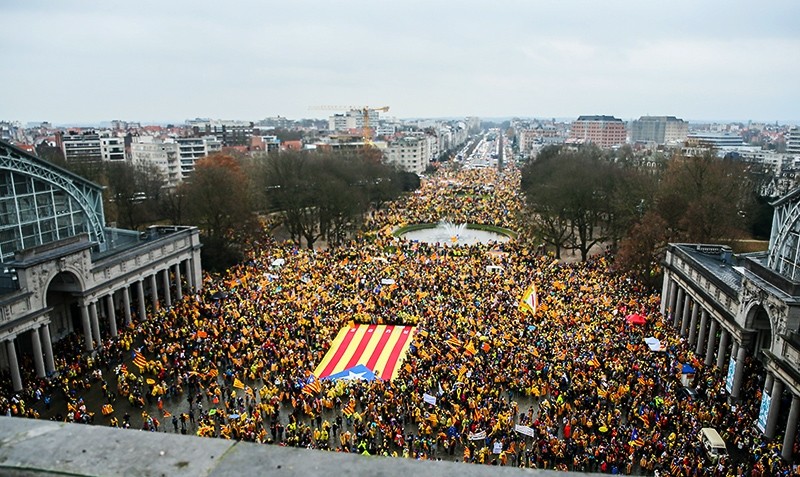 Thousands of Catalans rally to protest for the independence of Catalonia in Brussels, Belgium, Dec. 7, 2017. (EPA Photo)
