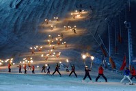 Skiers put on a show with torches in their hands during the season opening of the Palandu00f6ken Ski Resort.