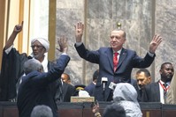 President Erdou011fan gestures as he addresses parliament in Khartoum, Sudan, Dec. 24.