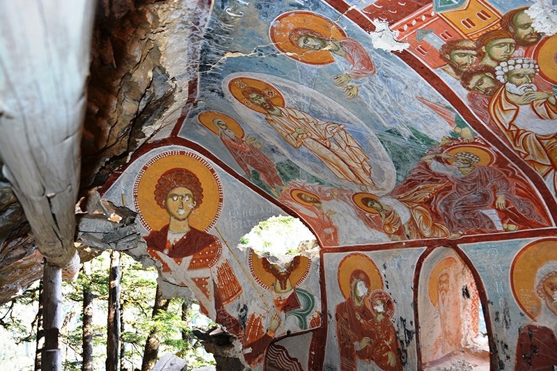 This undated photo shows the newly discovered chapel in Su00fcmela Monastery, located in Turkey's Trabzon province (IHA Photo)