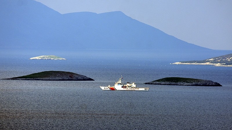 A Turkish coast guard vessel patrols the waters near Kardak islets, off the coast of the Bodrum district of southwestern Muu011fla province. (AA Photo)
