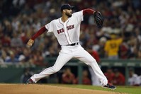 Boston Red Sox's Rick Porcello pitches during the first inning of a baseball game against the New York Yankees, in Boston, Sept. 8, 2019. (AP Photo)