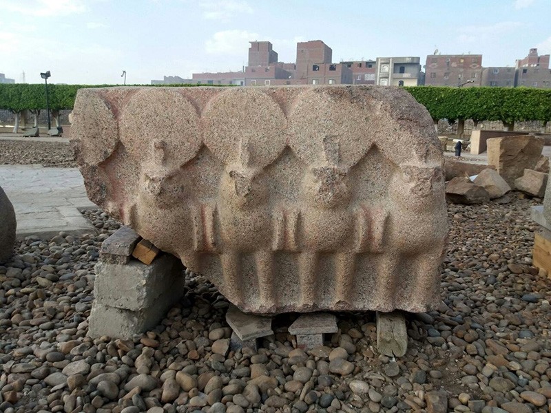 An undated handout photo made available by the Egyptian Ministry of Antiquities shows fragments from King Psamtik I colossus that was discovered a year earlier by an Egyptian-German mission at Heliopolis, Cairo (EPA Photo)