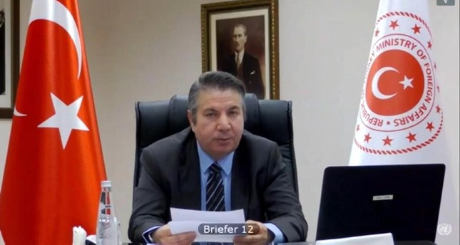 نائب وزير الخارجية التركي مشاركاً في جلسة مجلس الأمن الدولي عبر تقنية الفيديو كونفرانس الأناضول