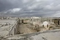 A view of the museum of Maaret al-Numan in Syria's northwestern Idlib province on Jan. 30, 2020. Maaret al-Numan is nestled in a UNESCO-listed region of ancient villages and its mosaics museum had achieved international renown.The museum, housed in an Ottoman-era caravanserai, was seriously damaged in a government barrel bomb attack in 2015. (AFP Photo)