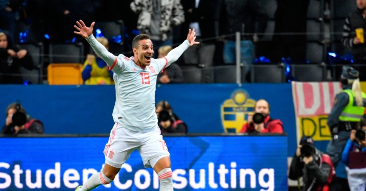 Spanish forward Rodrigo celebrates after scoring the equalizer against Sweden, Oct. 15, 2019. (AFP Photo)