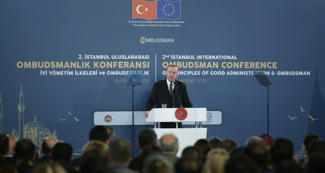 President Recep Tayyip Erdoğan speaks at the 2nd Istanbul International Ombudsman Conference on Monday, Nov. 18, 2019 (AA Photo)