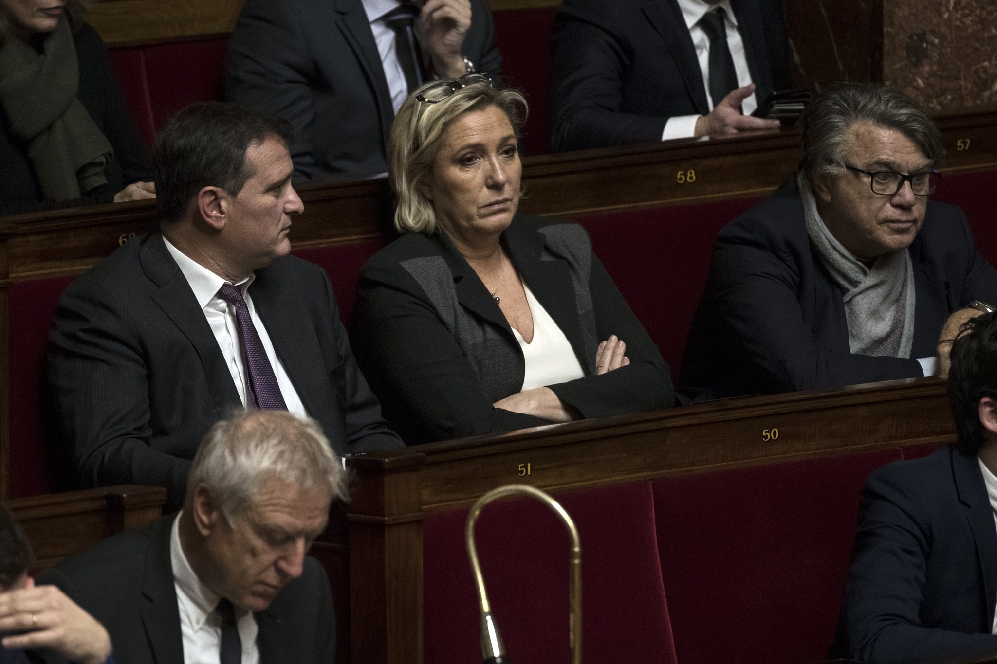 French member of the parliament and far-right political party National Front (FN) president Marine Le Pen (C) in Paris, France, 28 November 2017. (EPA Photo)