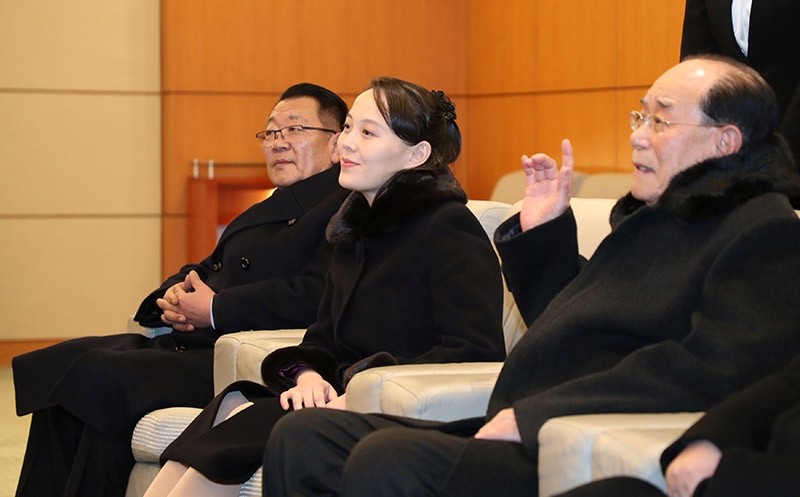 North Korean leader Kim Jong Un's younger sister Kim Yo Jong and president of the Presidium of the Supreme People's Assembly Kim Yong Nam meet South Korean officials in Incheon, South Korea February 9, 2018. (Reuters Photo)