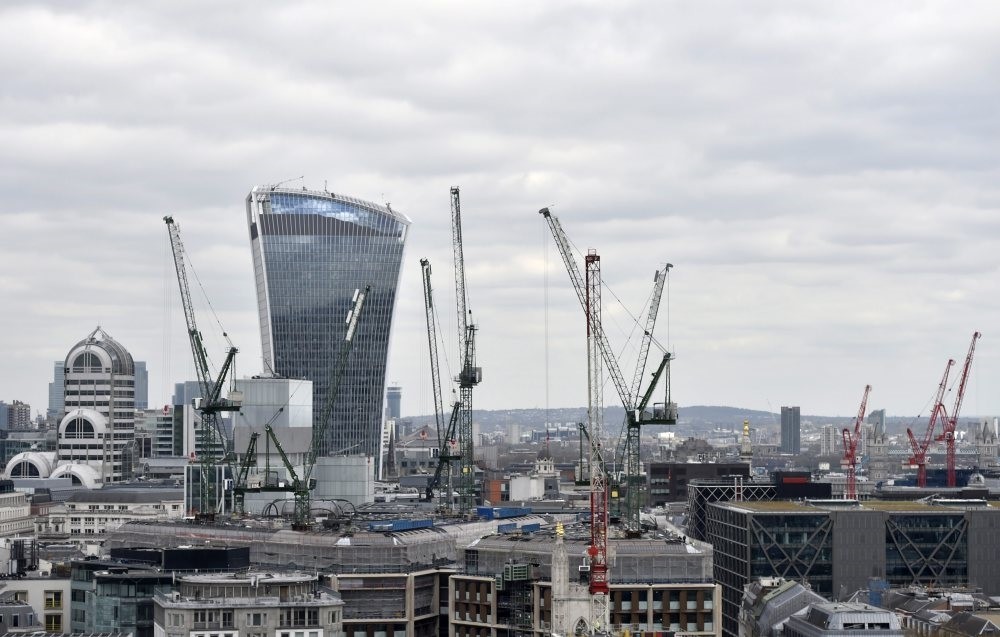 Construction in the financial district of London, Britain, April 18, 2016.