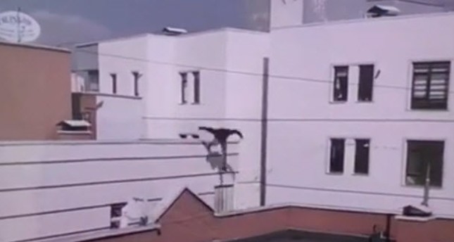 Скриншот из видео момента падения А.Ф. с крыши в Анкаре.
