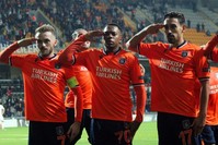 Medipol Bau015faku015fehir players give a military salute after a goal by Irfan Can Kahveci against Wolfsberger, Istanbul, Oct. 24, 2019. (IHA Photo)