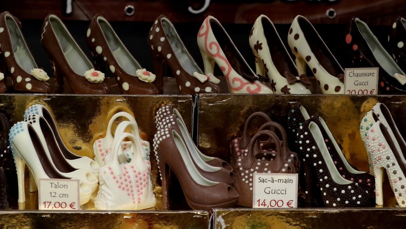 Shoes made of chocolate are seen at the 