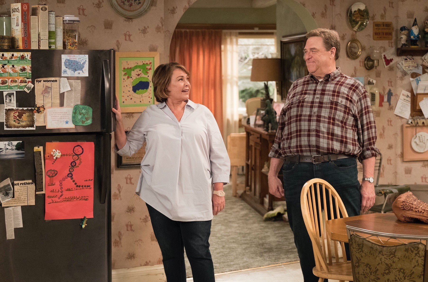 Roseanne Barr (L) and John Goodman appear in a scene from u201cRoseanne.u201d The show was canceled after Barru2019s racist tweet.