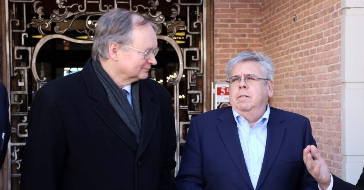 European Parliament Turkey rapporteur Nacho Sanchez Amor (right) with the head of the EU delegation to Turkey Christian Berger (left) in Gaziantep on Wednesday, Jan. 22, 2020 (DHA Photo)